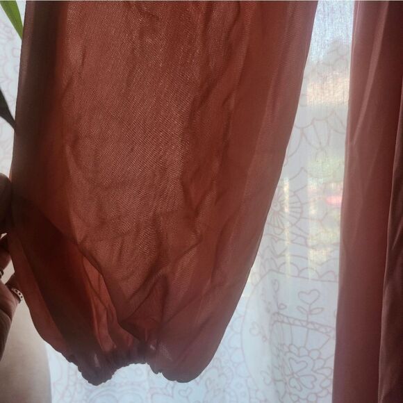 Vintage 50s Pink Satin Robe Puff Sleeve Maxi Waistband Cottagecore Fairy Vday - Picture 10 of 17